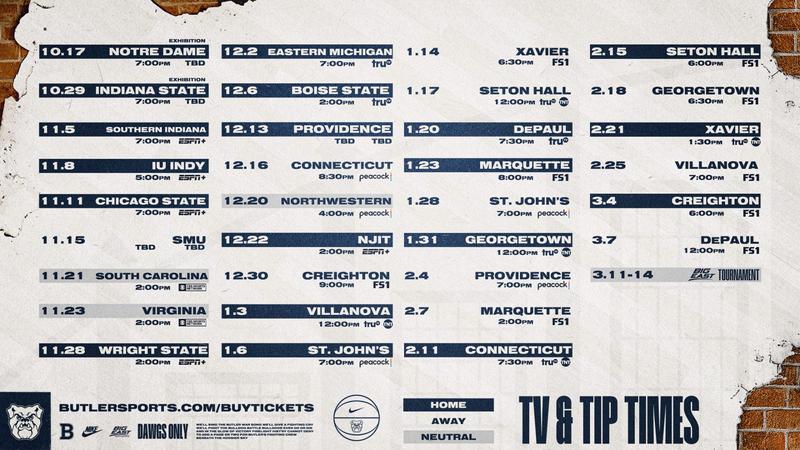 Tip Times and Television Assignments Announced for 2025-26 Butler Men’s ...