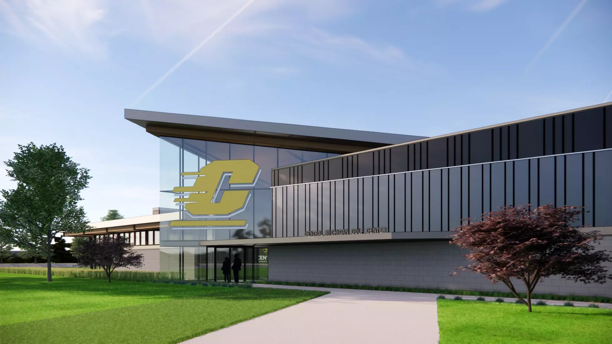 Renderings of the new on-campus Central Michigan Indoor/Outdoor Golf Facility