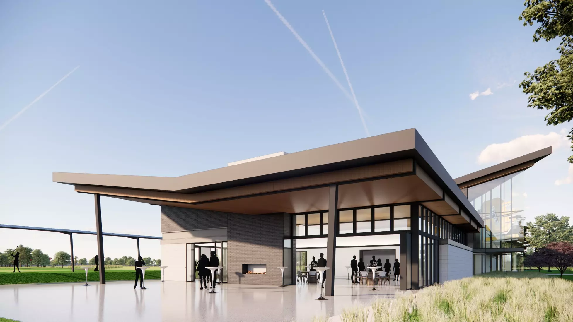 Renderings of the new on-campus Central Michigan Indoor/Outdoor Golf Facility