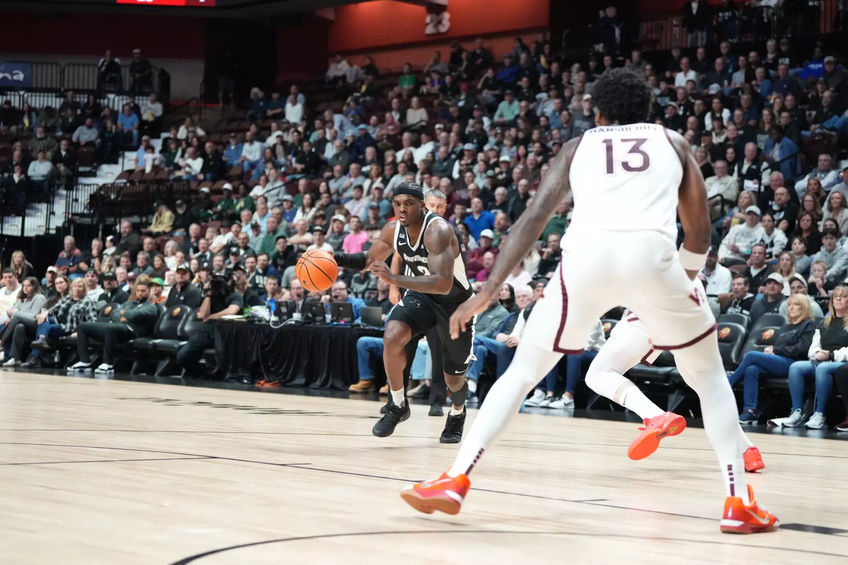 Jaylin Sellers drives to the hoop against Virginia Tech at Mohegan Sun on Nov. 8. 
