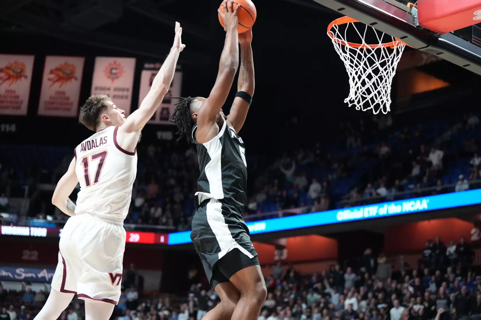 Jamier Jones dunks the ball on a fast break against Virginia Tech at Mohegan Sun on Nov. 8. 