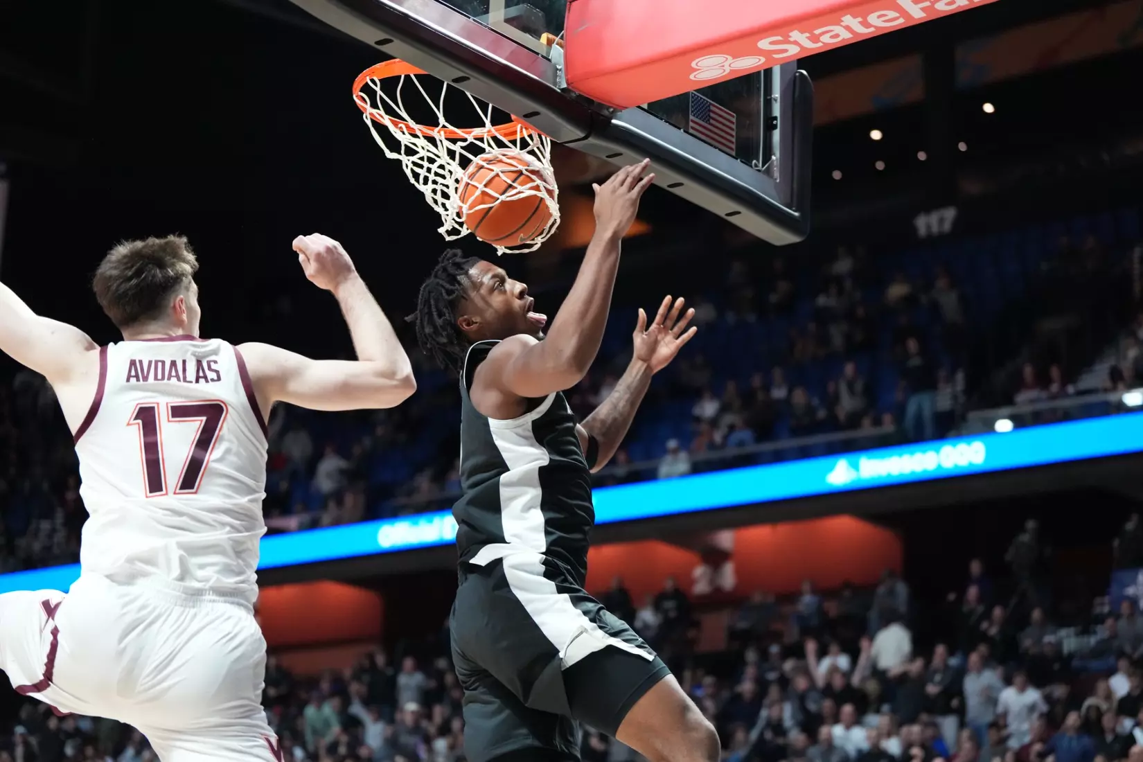 Jamier Jones completes a dunk against Virginia Tech at Mohegan Sun on Nov. 8. 
