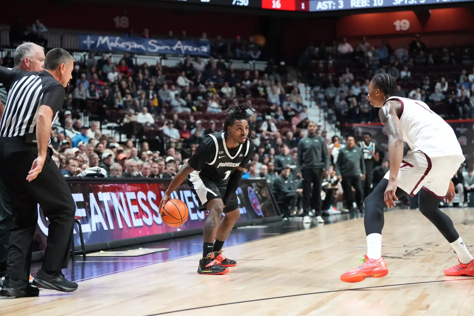 Jason Edwards dribbles the ball against Virginia Tech at Mohegan Sun on Nov. 8. 