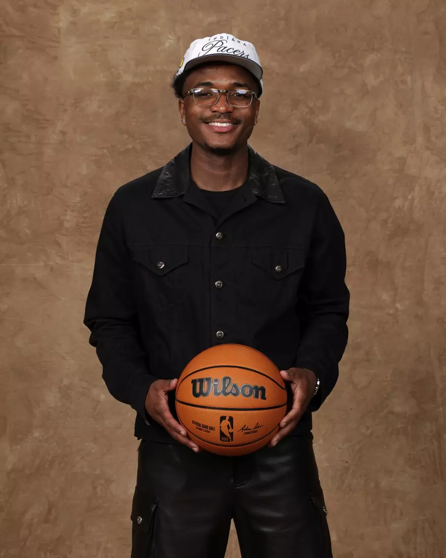 BROOKLYN, NY - JUNE 26: Kam Jones poses for a photo after being drafted thirty eighth overall by the Indiana Pacers during the 2025 NBA Draft - Round Two on June 26, 2025 at Barclays Center in Brooklyn, New York. NOTE TO USER: User expressly acknowledges and agrees that, by downloading and or using this photograph, User is consenting to the terms and conditions of the Getty Images License Agreement. Mandatory Copyright Notice: Copyright 2025 NBAE(Photo by Steve Freeman/NBAE via Getty Images)