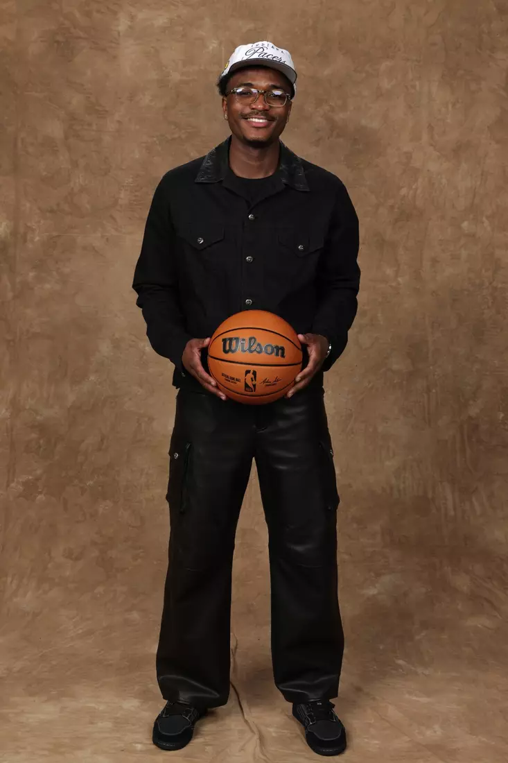 BROOKLYN, NY - JUNE 26: Kam Jones poses for a photo after being drafted thirty eighth overall by the Indiana Pacers during the 2025 NBA Draft - Round Two on June 26, 2025 at Barclays Center in Brooklyn, New York. NOTE TO USER: User expressly acknowledges and agrees that, by downloading and or using this photograph, User is consenting to the terms and conditions of the Getty Images License Agreement. Mandatory Copyright Notice: Copyright 2025 NBAE(Photo by Steve Freeman/NBAE via Getty Images)
