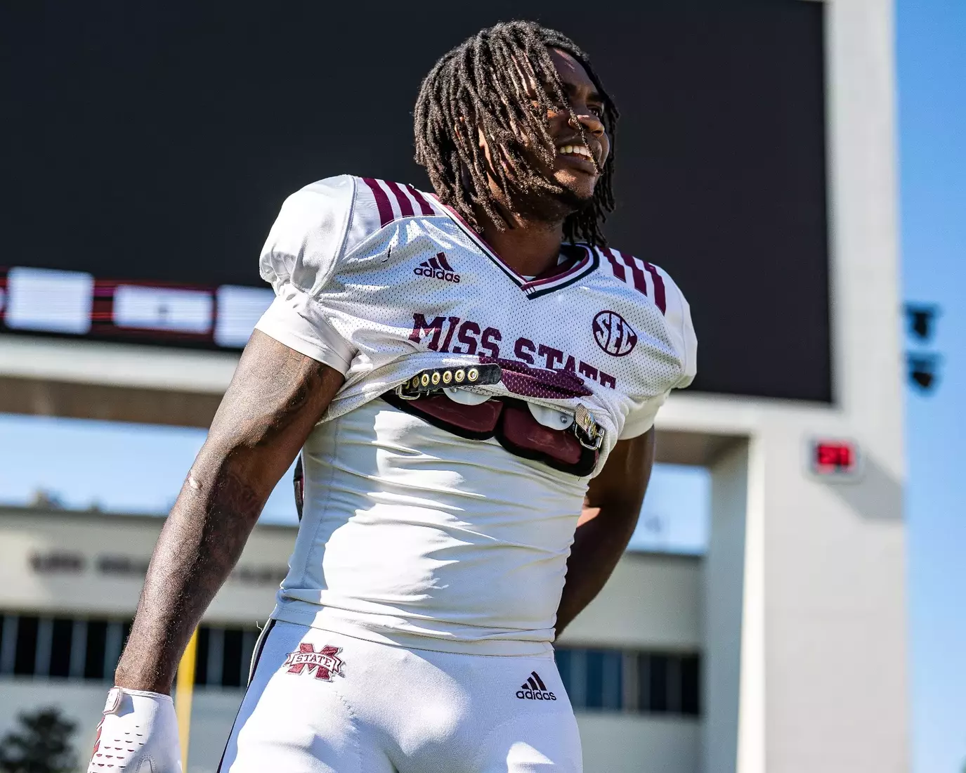 STARKVILLE, MS - August 11, 2024 - Mississippi State Linebacker Fred Clark (#0) during a training camp practice at Davis Wade Stadium at Scott Field in Starkville, MS. Photo By Bryce Mitchell