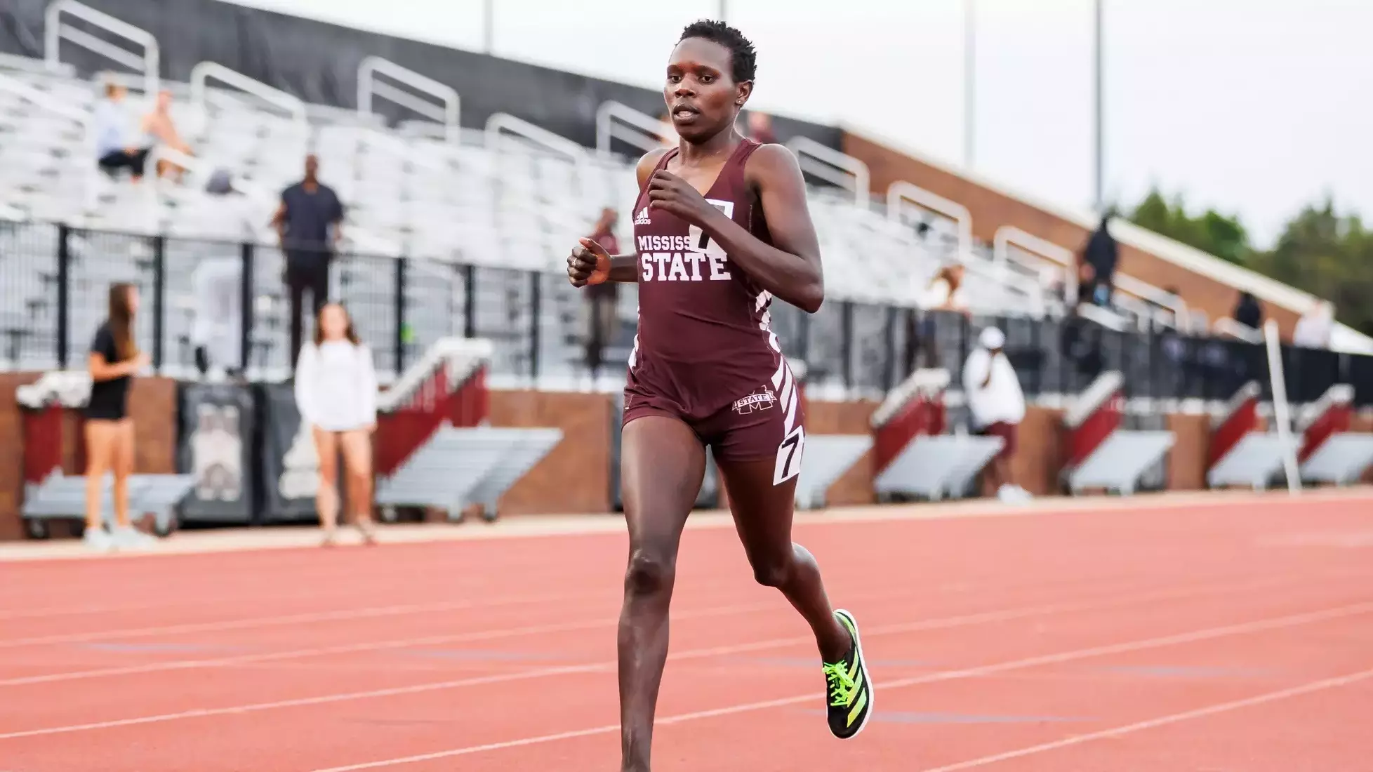 STARKVILLE, MS - May 02, 2025 - Mississippi State Distance Runner Milicent Kemboi during the Maroon and White Tune Up at the Mike Sanders Track Complex in Starkville, MS. Photo By Hallie Walker