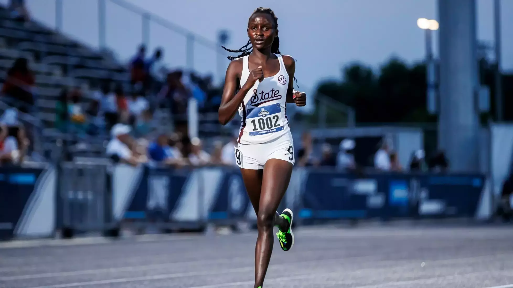 JACKSONVILLE, FL - May 31, 2025 - Mississippi State Distance Runner Naomi Jepleting during NCAA East First Round at Hodges Stadium in Jacksonville, FL. Photo By Hallie Walker