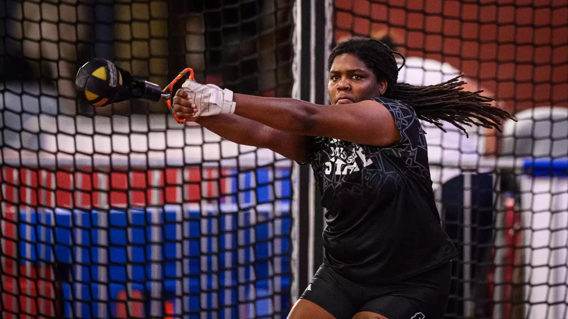 BIRMINGHAM, AL - January 18, 2025 - Mississippi State Thrower Jewel Giles during the Samford Invite at the Birmingham Crossplex in Birmingham, AL. Photo by Jared Thomas