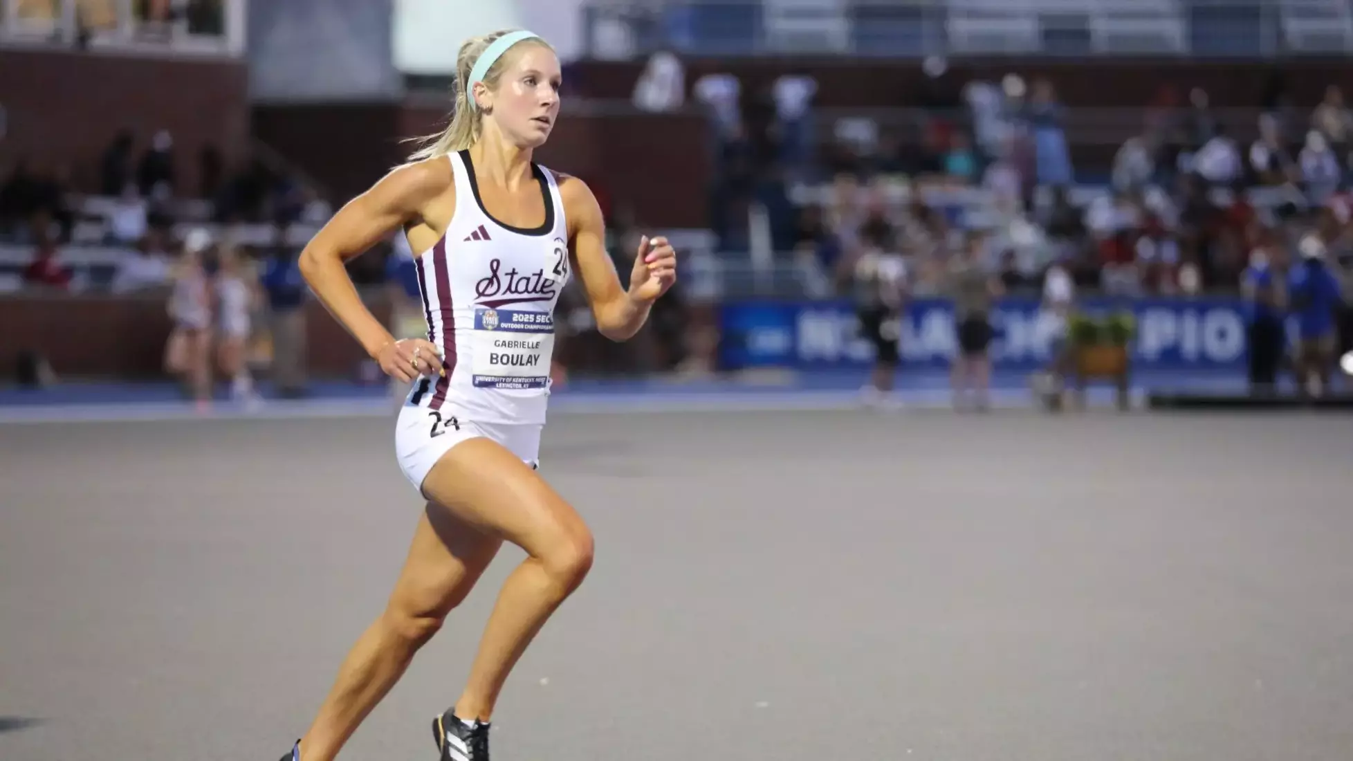 LEXINGTON, KY - May 17, 2025 - Mississippi State Middle Distance Runner Gabrielle Boulay during the 2025 SEC Championships at the University of Kentucky in Lexington, KY. Photo By Evan Brown