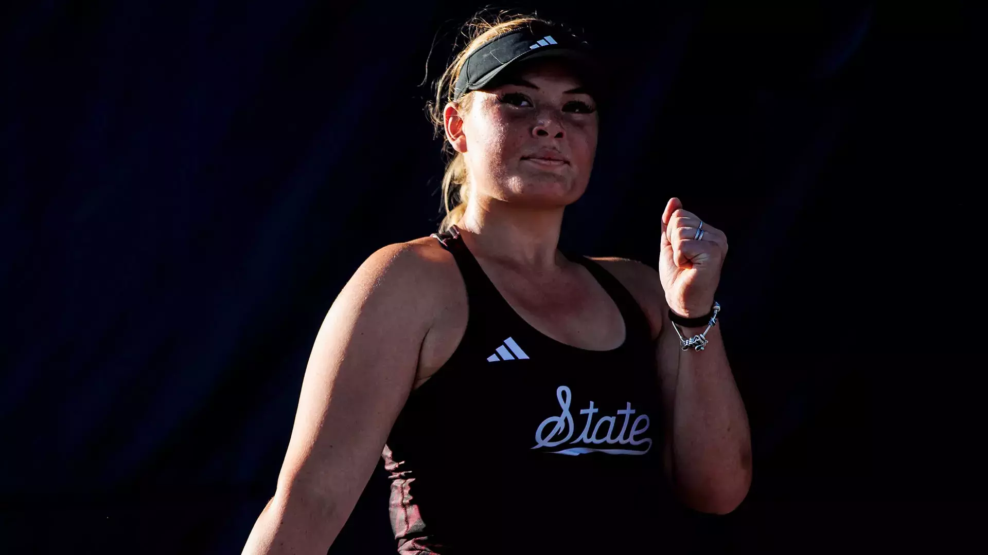 STARKVILLE, MS - March 13, 2026 - Mississippi State's Charlotte Kempenaers-Pocz during the match between the Vanderbilt Commodores and the Mississippi State Bulldogs at the AJ Pitts Tennis Centre in Starkville, MS. Photo By Mike Mattina