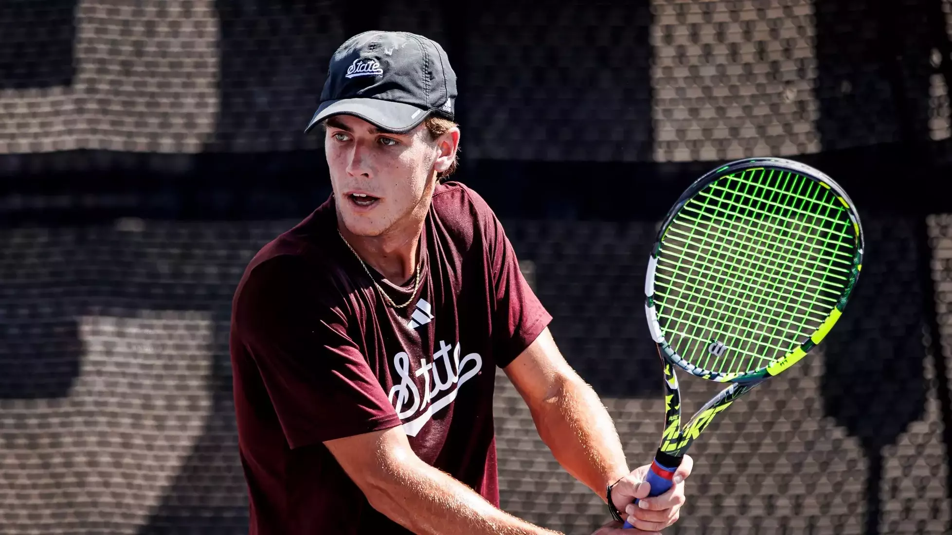 STARKVILLE, MS - October 01, 2025 - Mississippi State's Marshall Landry during practice at the AJ Pitts Tennis Centre in Starkville, MS. Photo By Mike Mattina