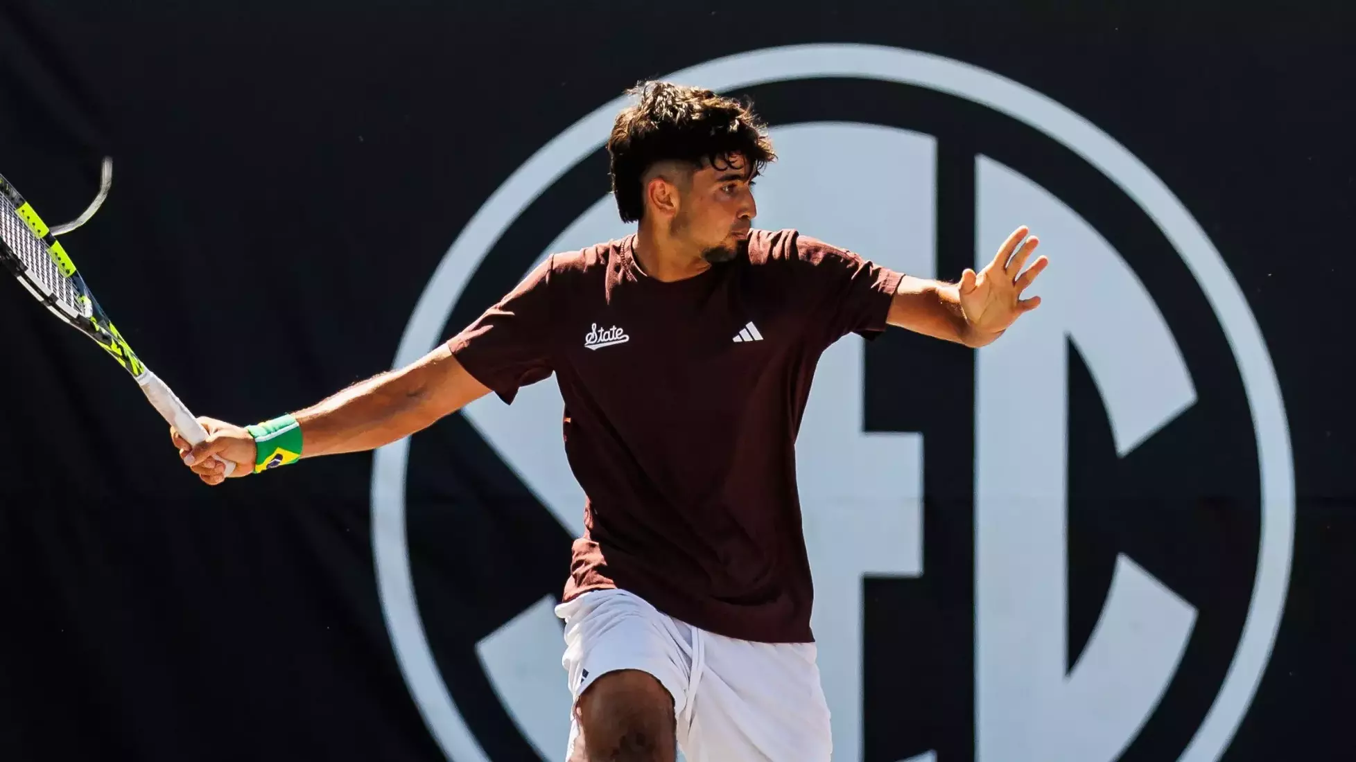 STARKVILLE, MS - March 29, 2026 - Mississippi State’s Bryan Hernandez Cortes during the match between the Kentucky Wildcats and the Mississippi State Bulldogs at the AJ Pitts Tennis Centre in Starkville, MS. Photo By Jordan Madrid