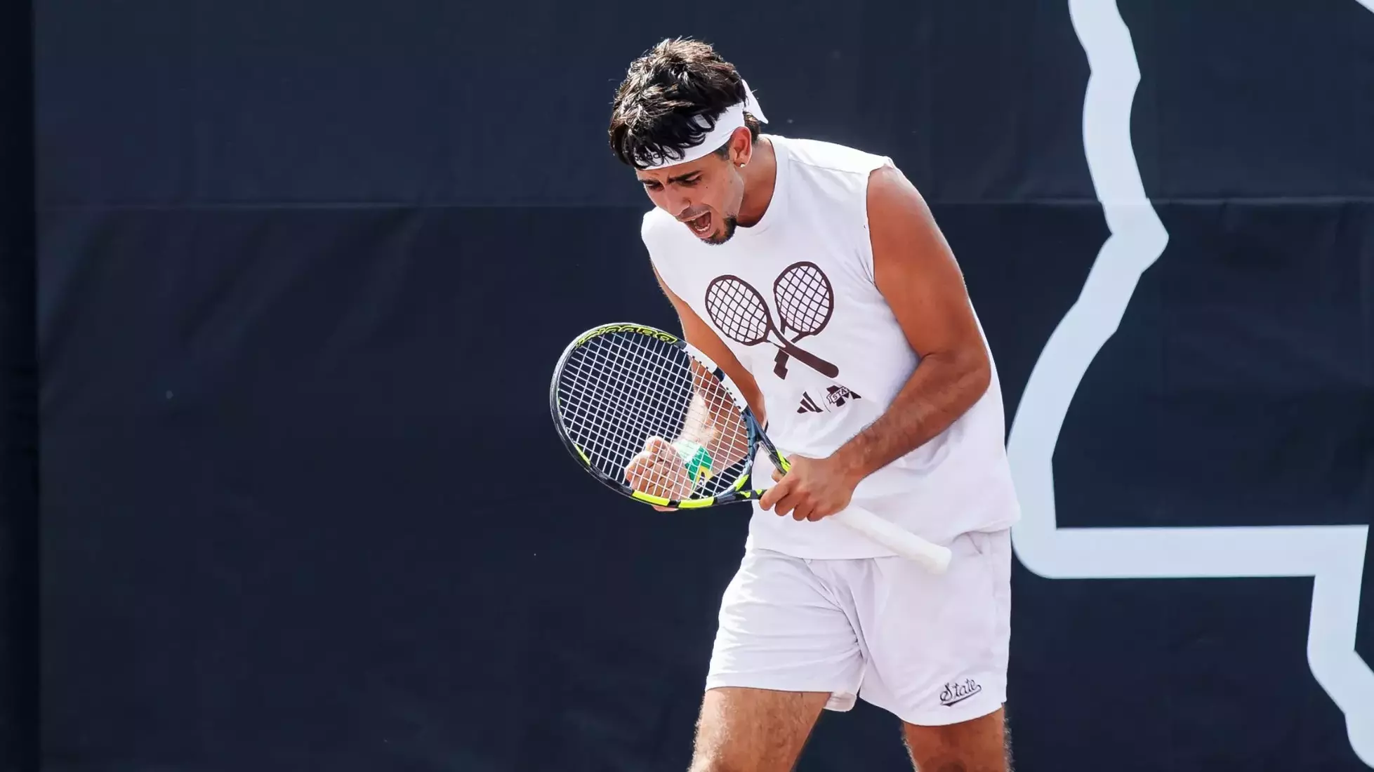 STARKVILLE, MS - April 12, 2026 - Mississippi State’s Bryan Hernandez Cortes during the match between the Alabama Crimson Tide and the Mississippi State Bulldogs at the AJ Pitts Tennis Centre in Starkville, MS. Photo By Will Porada