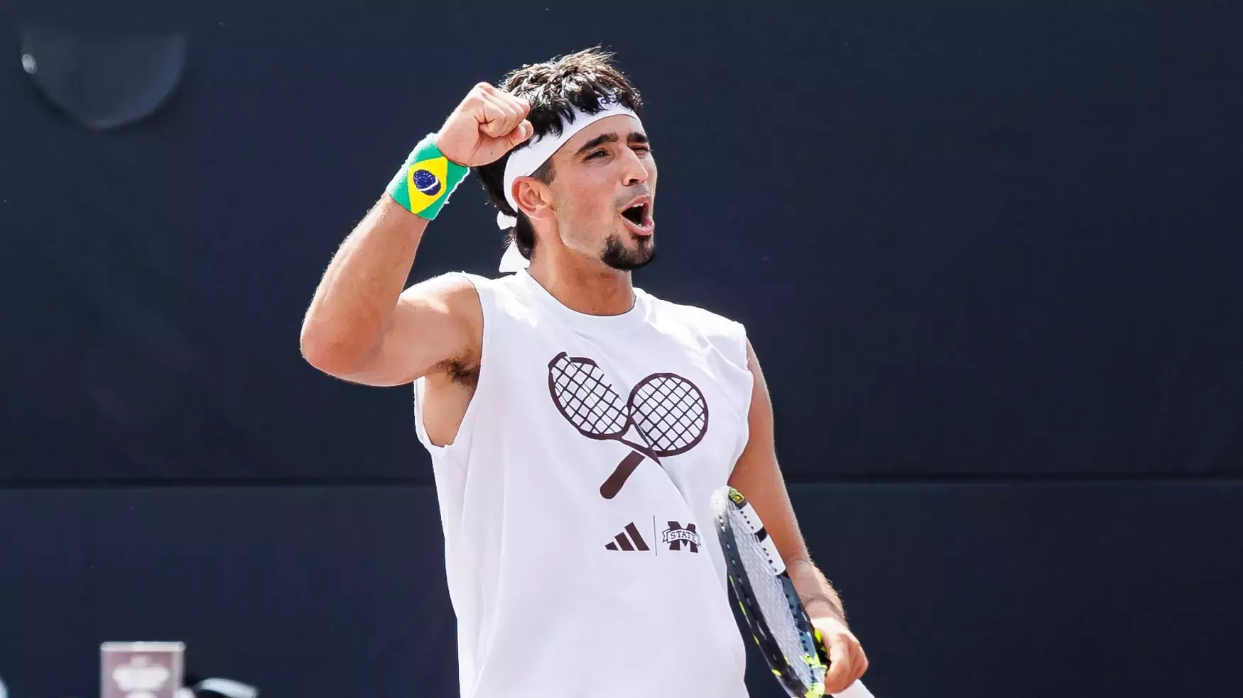 STARKVILLE, MS - April 12, 2026 - Mississippi State’s Bryan Hernandez Cortes during the match between the Alabama Crimson Tide and the Mississippi State Bulldogs at the AJ Pitts Tennis Centre in Starkville, MS. Photo By Will Porada