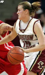 Clare Droesch drives with the ball during the second half in Boston.