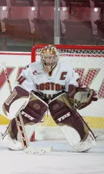 Senior captain Alison Quandt made 32 saves in the Eagles game on Saturday.