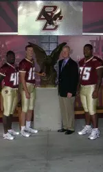 Captains Jolonn Dunbar, Matt Ryan and Josh Beekman join Coach Tom O'Brien at the Gridiron Club Eagle.