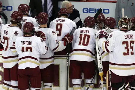 Boston College Mens Hockey Bench Huddle