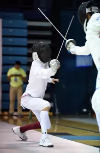 Boston College's Mateo Rueda competes against Duke's Amit Sarma with the épée during the 2018 ACC Fencing Championships in Chapel Hill, N.C., Sunday, February 25, 2018. (Photo by Liz Condo, theACC.com)!