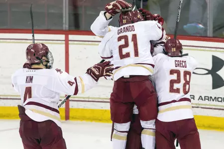 Mens Hockey Celebration Huddle
