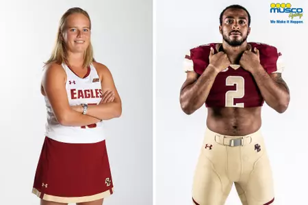 Fusine Govaert and AJ Dillon pose for Eagles of the Week.