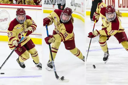 Cayla Barnes, Kelly Browne and Hannah Bilka in action.