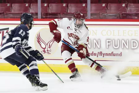 Gaby Roy stops to turn on a defender with the puck.