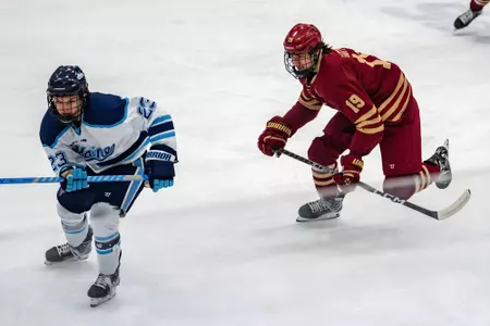 Cutter Gauthier skates against Maine