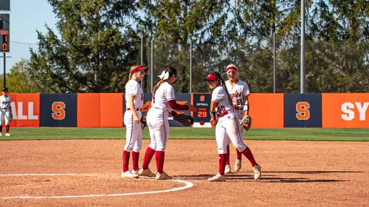BC Softball celebrates after win against Syracuse