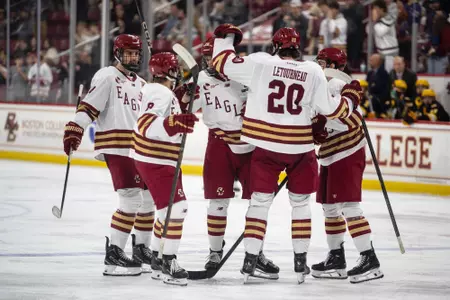 Men's Hockey goal celebration against AIC