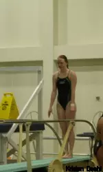 Senior Karin Knudson, pictured in her final home appearance Friday night, ran away with the 3-meter diving competition