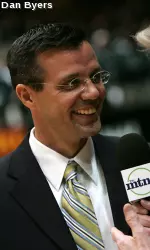 Coach Miles being interviewed on the mtn. after a home win last season
