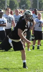 Jon Eastman hit Ryan Gardner on a 52-yard pass in CSU's first fall practice Friday morning.