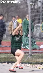 Meagan Berg, pictured Friday, won the women's hammer throw to kick off the Benich meet this weekend