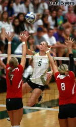 Junior Megan Plourde was named the Mountain West Volleyball Player of the Week after recording nine kills and eight blocks over No. 5 Nebraska on Friday.