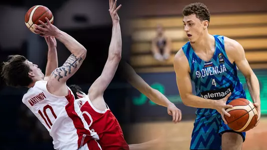Cyril Martynov and Arne Osojnik in action at FIBA U19 World Cup 2023 Hungary