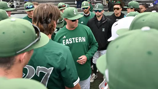 Robbie Britt talks to the team before facing Northern Illinois, May 3, 2025