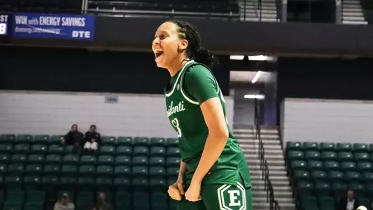 Peyton Hill celebrates against a good play against Toledo, Jan. 20, 2026