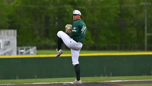 Cal Rutherford pitches at Oestrike Stadium in the 2025 season
