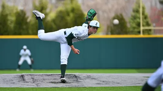 Greg Kennedy after pitching a baseball vs. Michigan, April 6, 2026