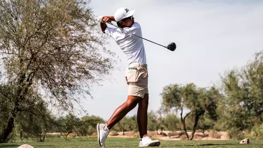 Parin Sarasmut watches his drive travel down the fairway at the 2026 Bombs Darts Birds Collegiate at Whirlwind Golf Club in Chandler, Ariz., Sept. 8, 2026.