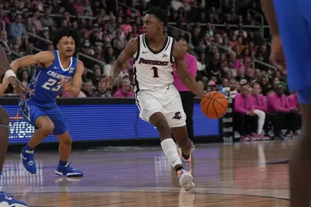 Jayden Pierre - Men's Basketball Pink Out vs. Creighton at the AMP. 