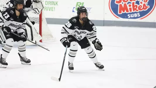 Women's ice hockey player Cristina Cavaliere getting ready to block a shot