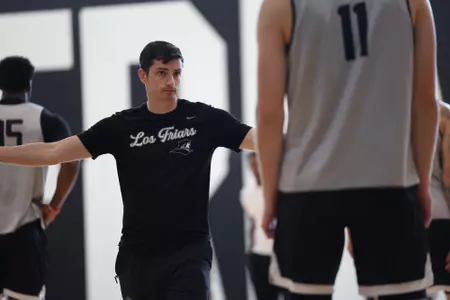 Men's Basketball assistant coach Matt Palumbo coaching during a practice at Providence College on July 22, 2025