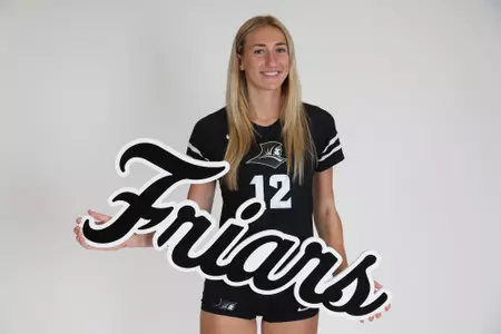 Fielding Mayhugh poses with the "Friars" sign and smiles at the camera during team photoshoot for pre-season 2025 photos.