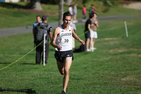 Nick Cassarino nearing the finish line during a 2025 cross country meet.