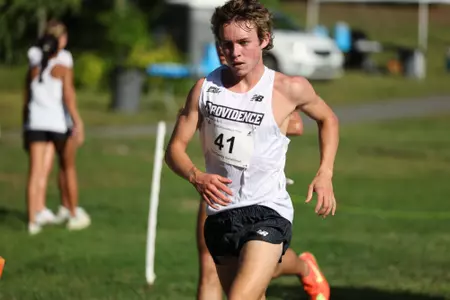 Jack Dowd nearing the finish line during a 2025 cross country meet.