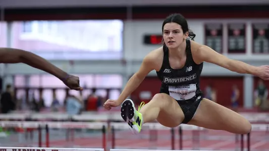 Maya Bergamesca hurdling at Harvard Beantown Challenge 