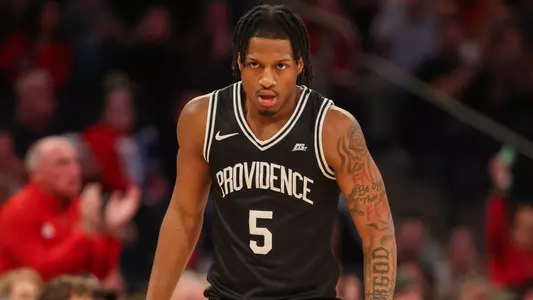 Jamier Jones looks down the court at Madison Square Garden at St. John's. 